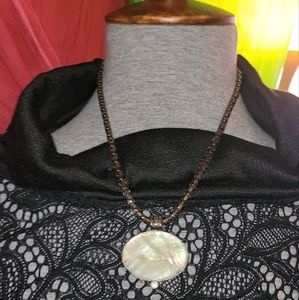 Vintage Abalone Shell with Black Snake Chain Necklace